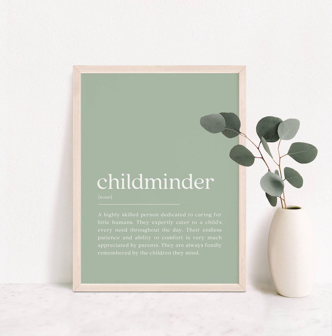 Childminder Dictionary Definition Sage Green Minimalist Gift Poster