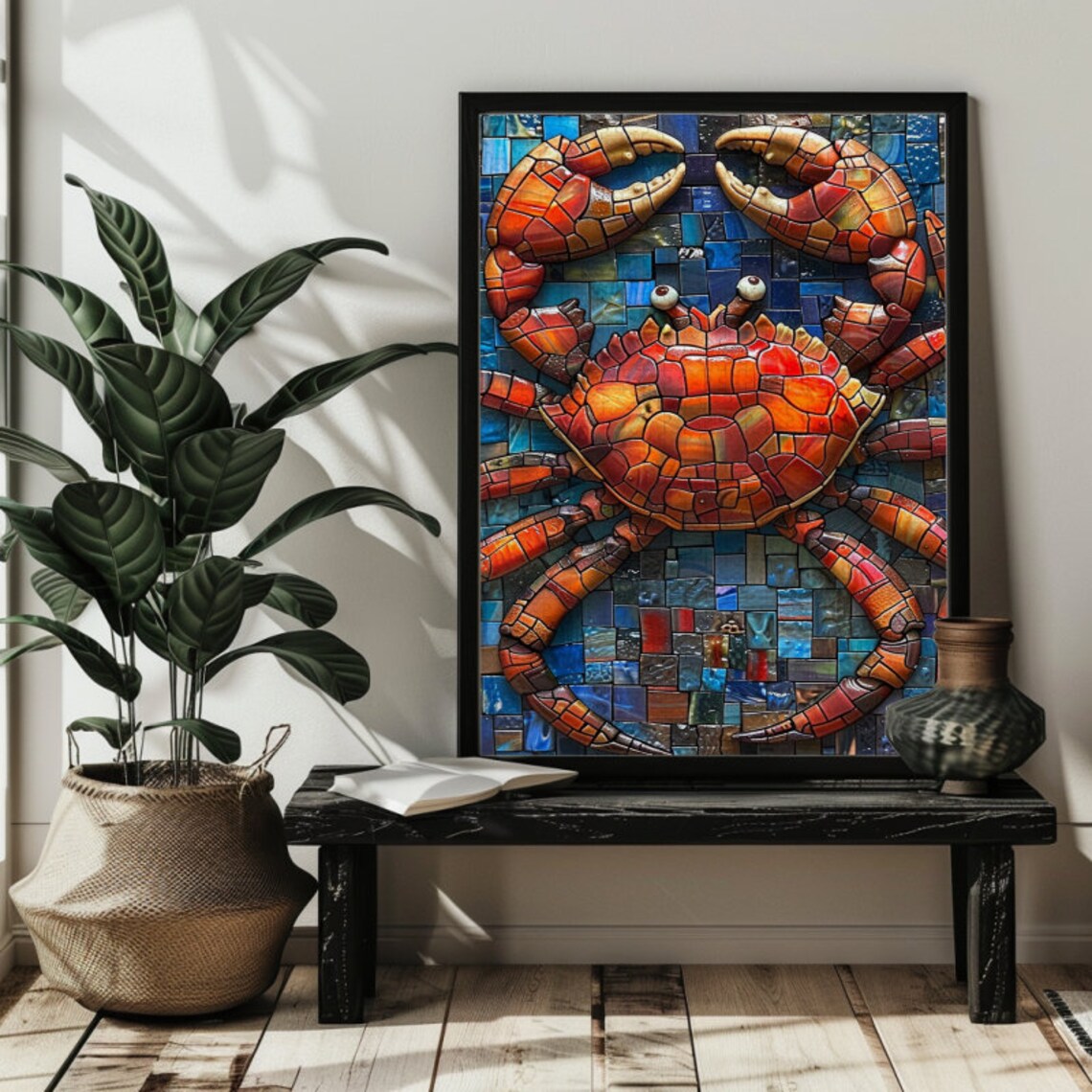 Stained Glass Crab Puzzle Art Print, Ocean Decor - Image 2