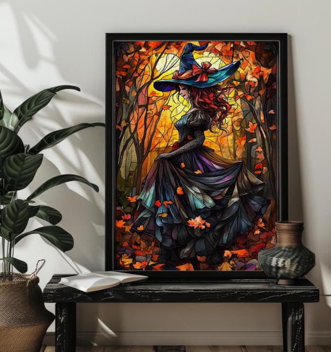 Halloween Stained Glass Witch Puzzle, Autumn Decor