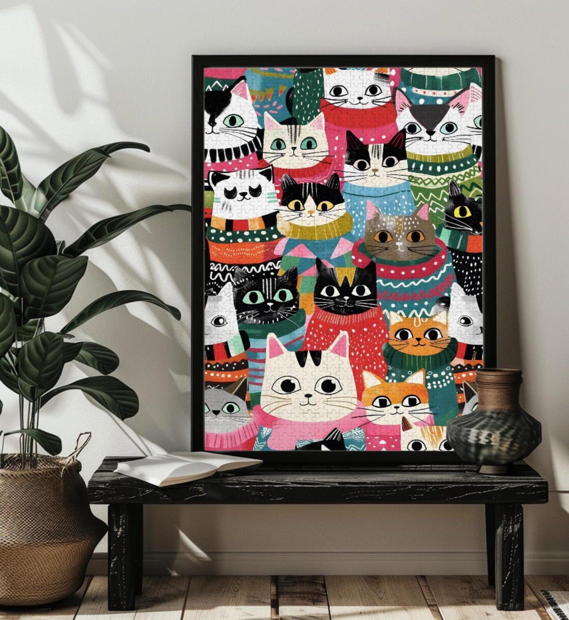 Cats in Christmas Sweaters Holiday Cat Lover Collage Art Poster - Image 4