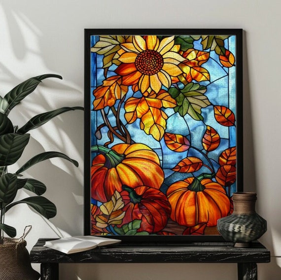 Stained Glass Fall Pumpkin Harvest Puzzle Art