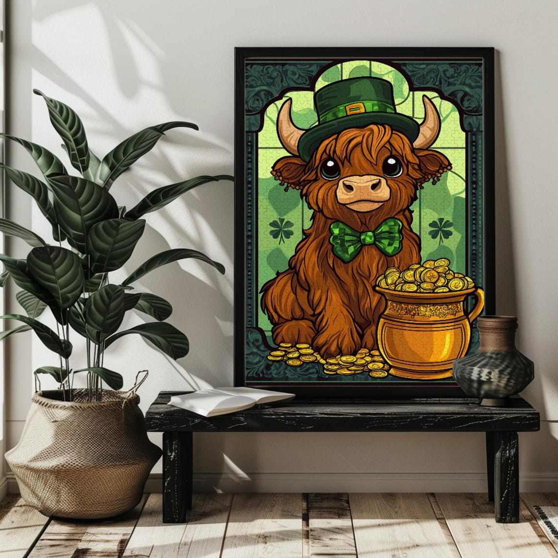 Cute Highland Cow in a St Patricks Day Leprechaun Hat Poster - Image 4