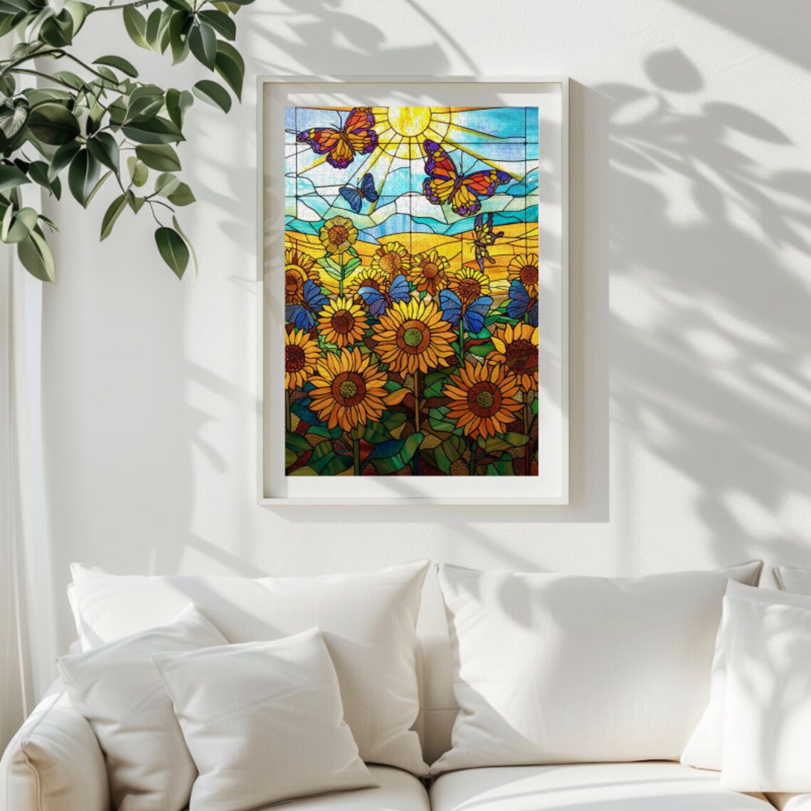 Sunflower Butterfly Stained Glass Art Print - Image 3