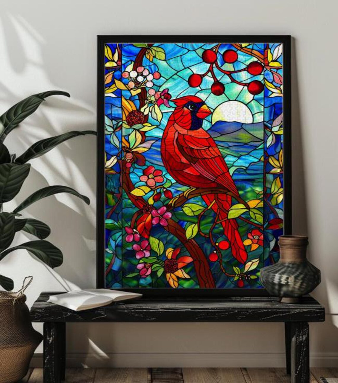 Christmas Stained Glass Cardinal Bird Art Print
