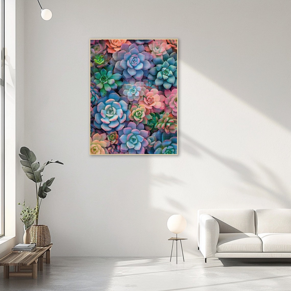 Potted Succulent Collection on Wooden Shelves Green Art Poster - Image 2