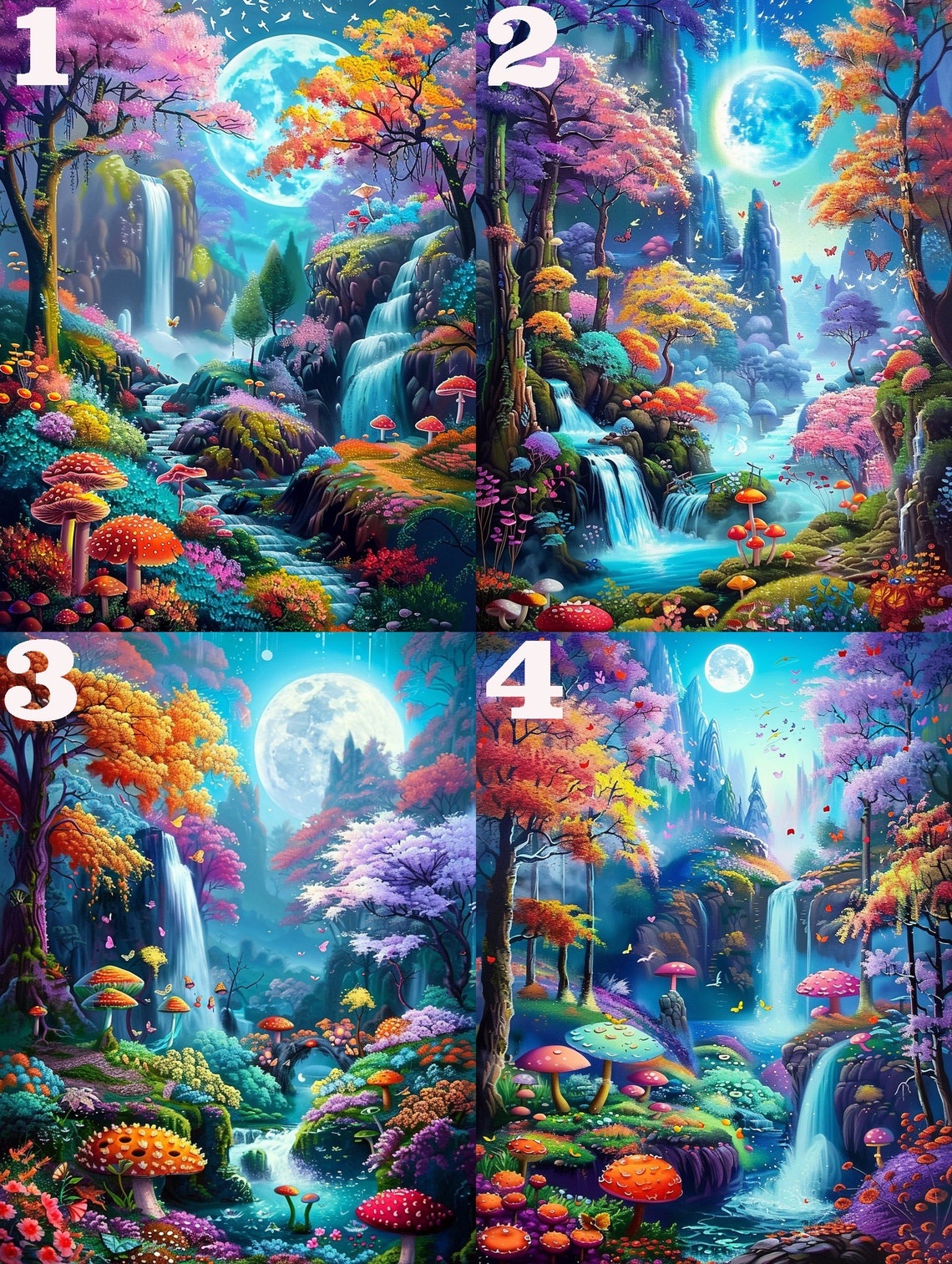 Magical Moonlit Forest with Waterfalls Diamond Painting Poster - Image 4