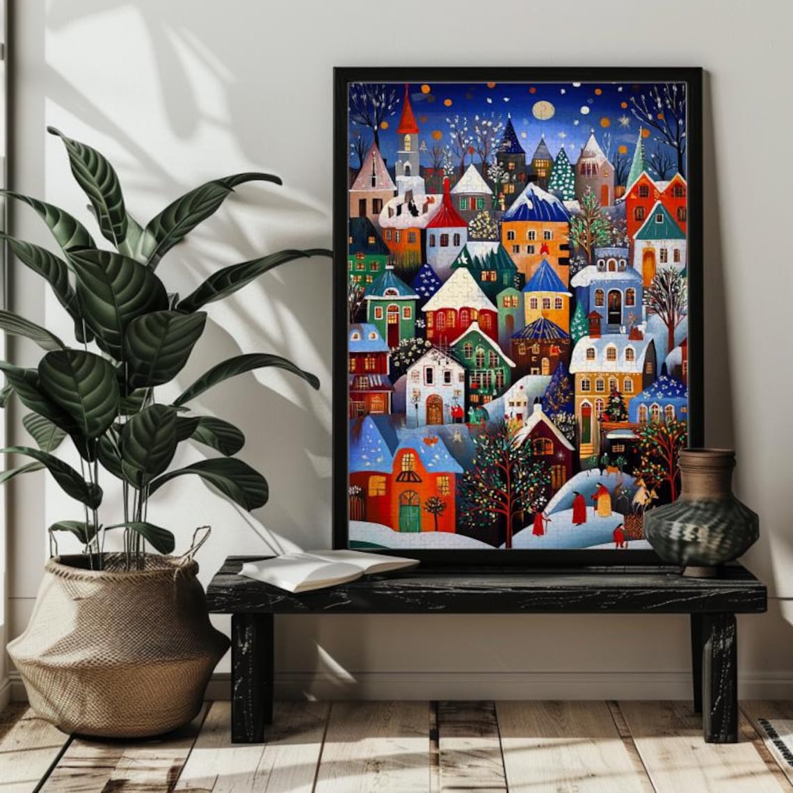 Christmas Snowy Village Art Print, Scandinavian Style - Image 2