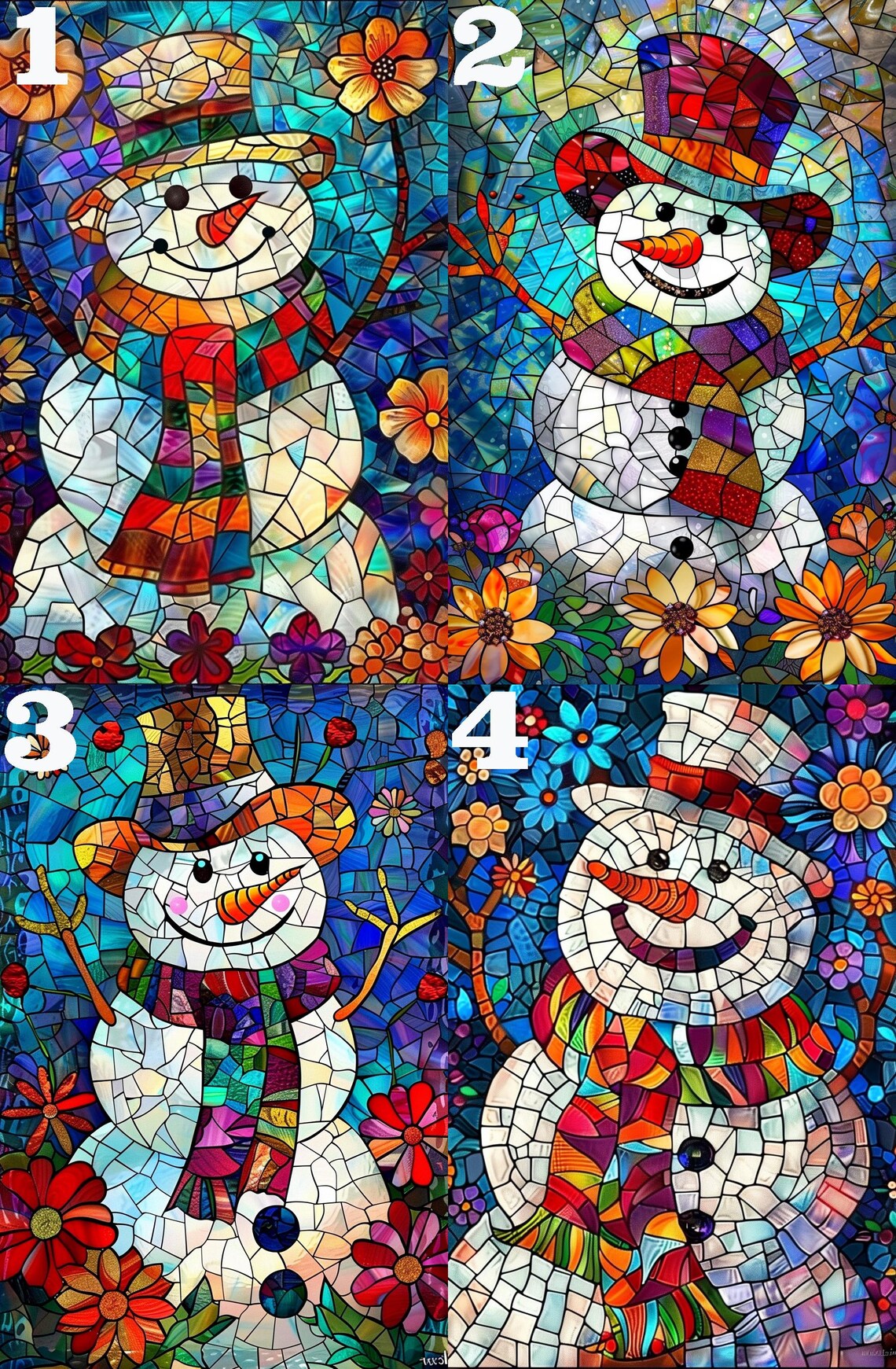 Stained Glass Christmas Snowman Art Print - Image 4