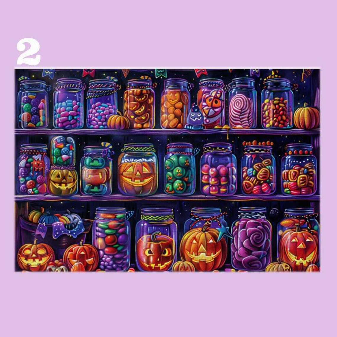 Spooky Halloween Candy Jar Shelves Jack O Lantern Sweets Art Poster - Image 4