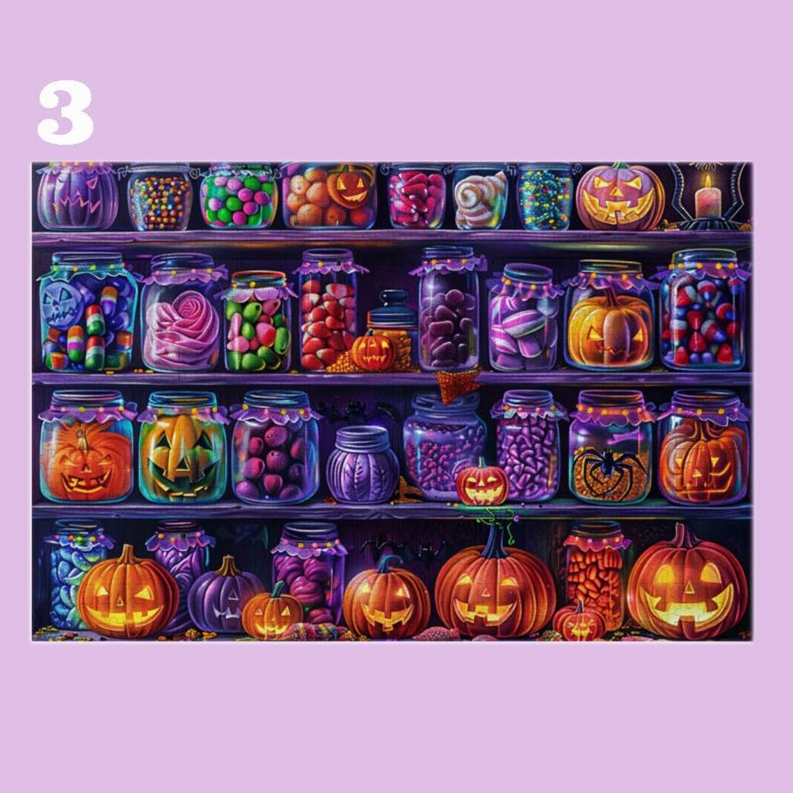 Spooky Halloween Candy Jar Shelves Jack O Lantern Sweets Art Poster