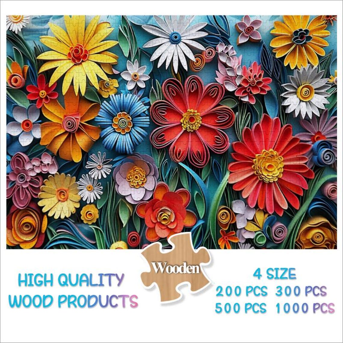 Colorful Handmade Quilled Paper Wildflowers Bouquet Art Poster - Image 4