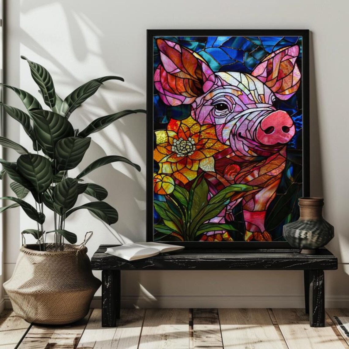 Stained Glass Pig Farmhouse Wall Art Poster - Image 2