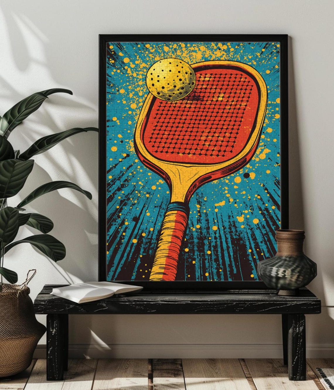 Retro Pop Art Pickleball Ball Yellow Comic Burst Sports Poster - Image 4
