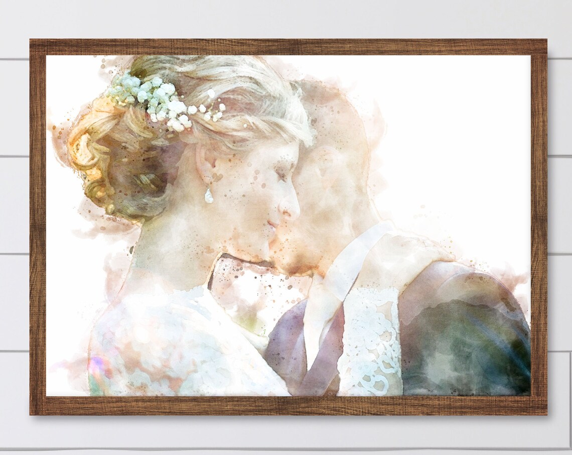 Custom Wedding Couple Watercolor Portrait Wood Framed Memory Wall Art - Image 3