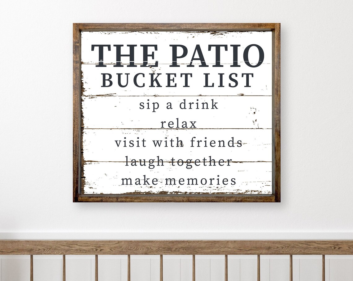 The Patio Bucket List Rustic Farmhouse Framed Wall Sign Poster