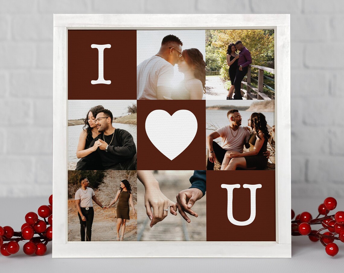 I Love You Couples Photo Collage With Heart Romantic Gift Poster