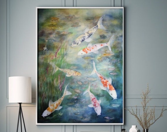 Koi Fish Watercolor Painting Zen Wall Art Koi Fish Wall Decor Japanese Watercolor Art Pond Watercolor Art Koi Fish Art Print Yoga Art