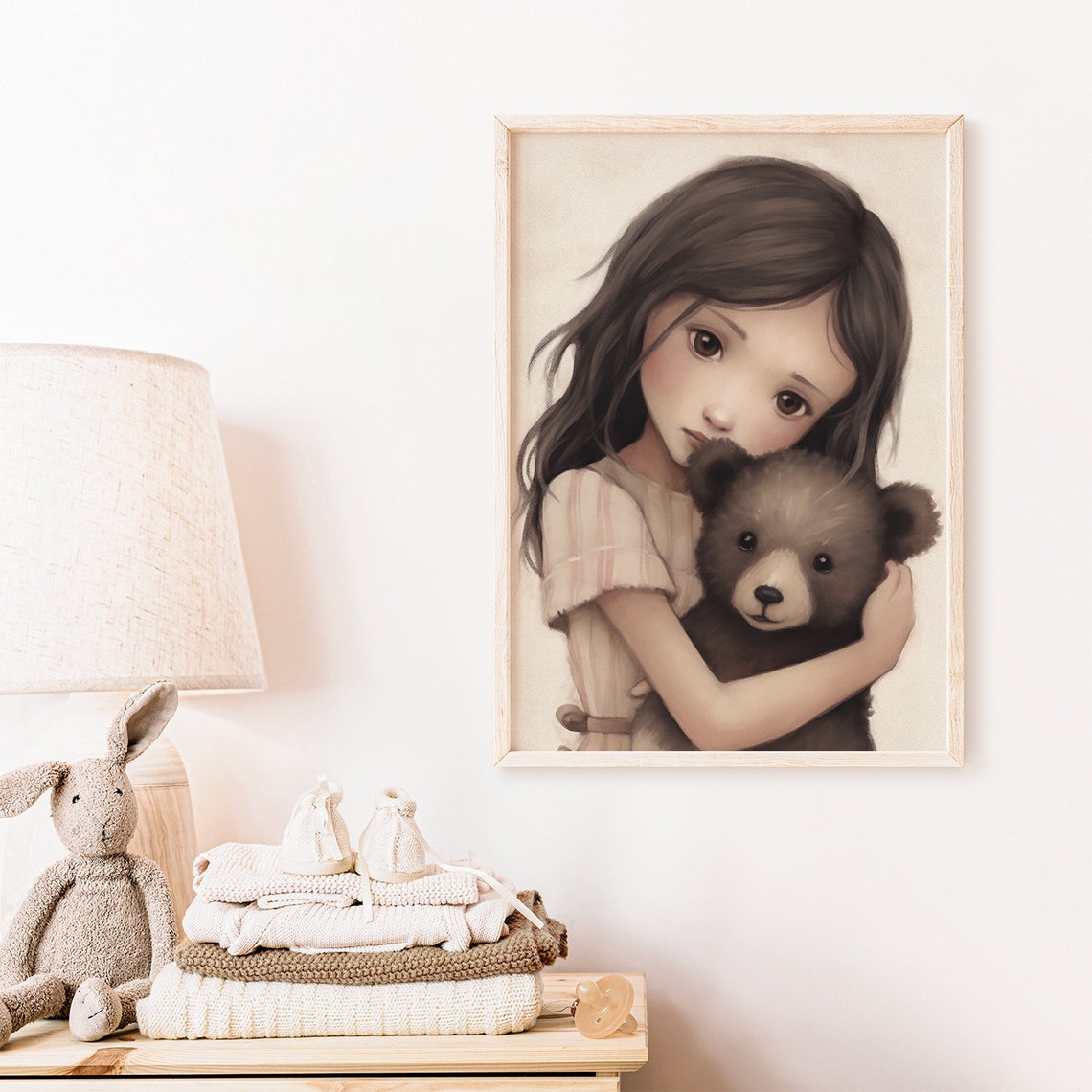 Cute Girls Room Decor Vintage Nursery Art Girls Room Print Little Girl And Baby Bear Woodland Girly Bedroom Artprintable Girl Wall Art - Image 2
