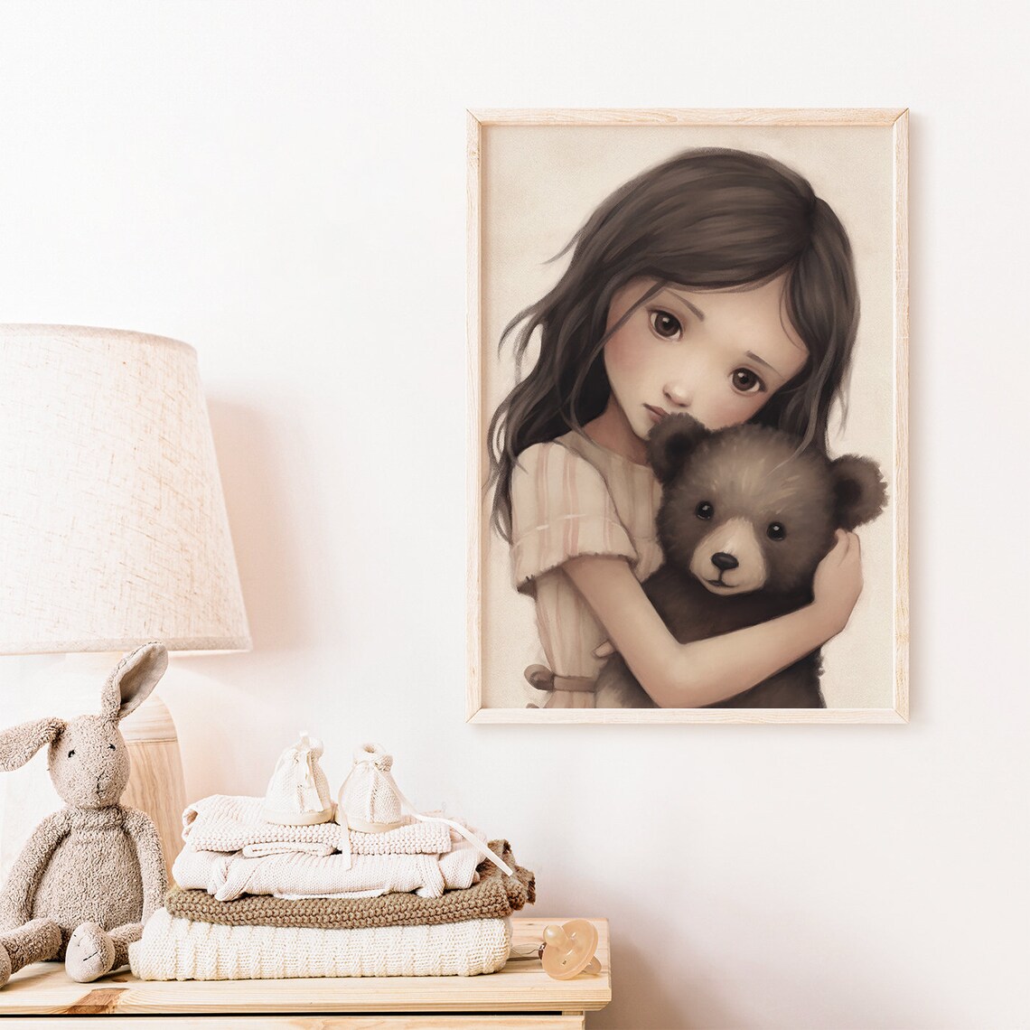 Little Girl Hugging A Cute Baby Bear Cub Vintage Nursery Poster - Image 2