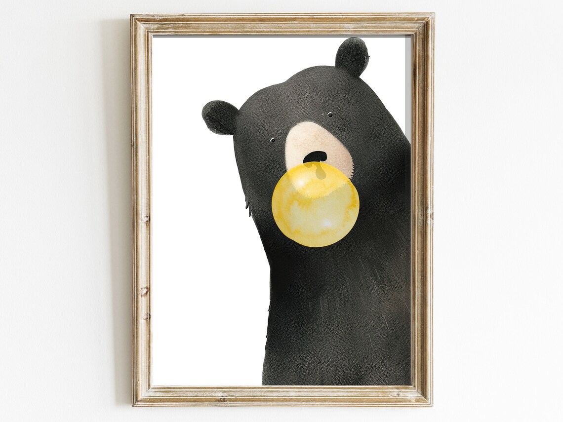 Black Bear Nursery Decor, Minimalist Kids Art Print