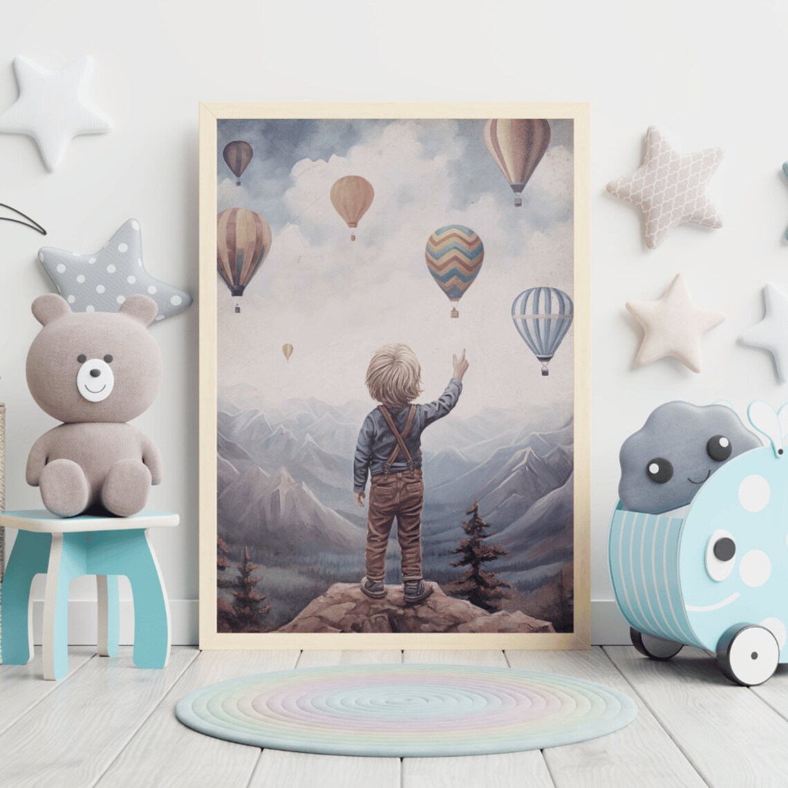 Vintage Boy Adventure Mountain Nursery Art Print - Image 2