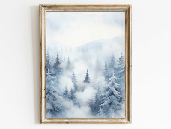 Forest Wall Art Watercolor Winter Landscape Painting Nature Print Fir Tree Spruce Tree Forest Art Forest Wall Decor