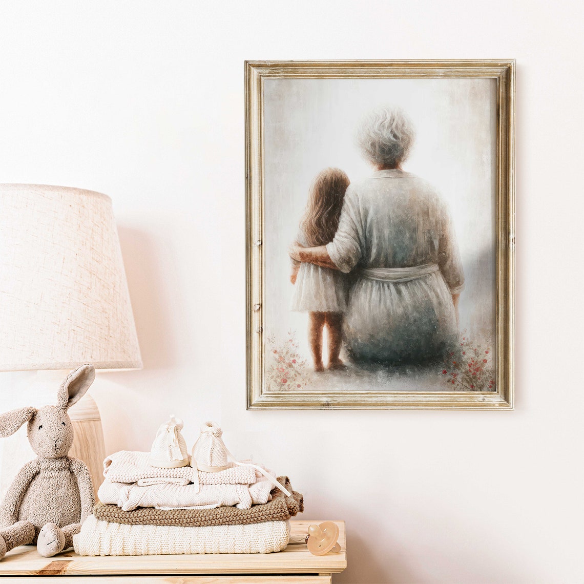 Grandmother Granddaughter Print Grandma Gift Grandkids Wall Art Grandmother Portrait Grandma Painting Rustic Wall Decor - Image 2