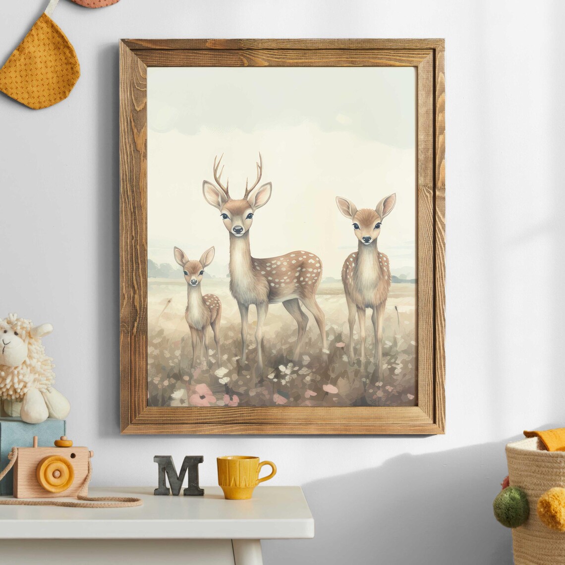 Deer Family Doe And Fawns Meadow Watercolor Nursery Art Poster - Image 5