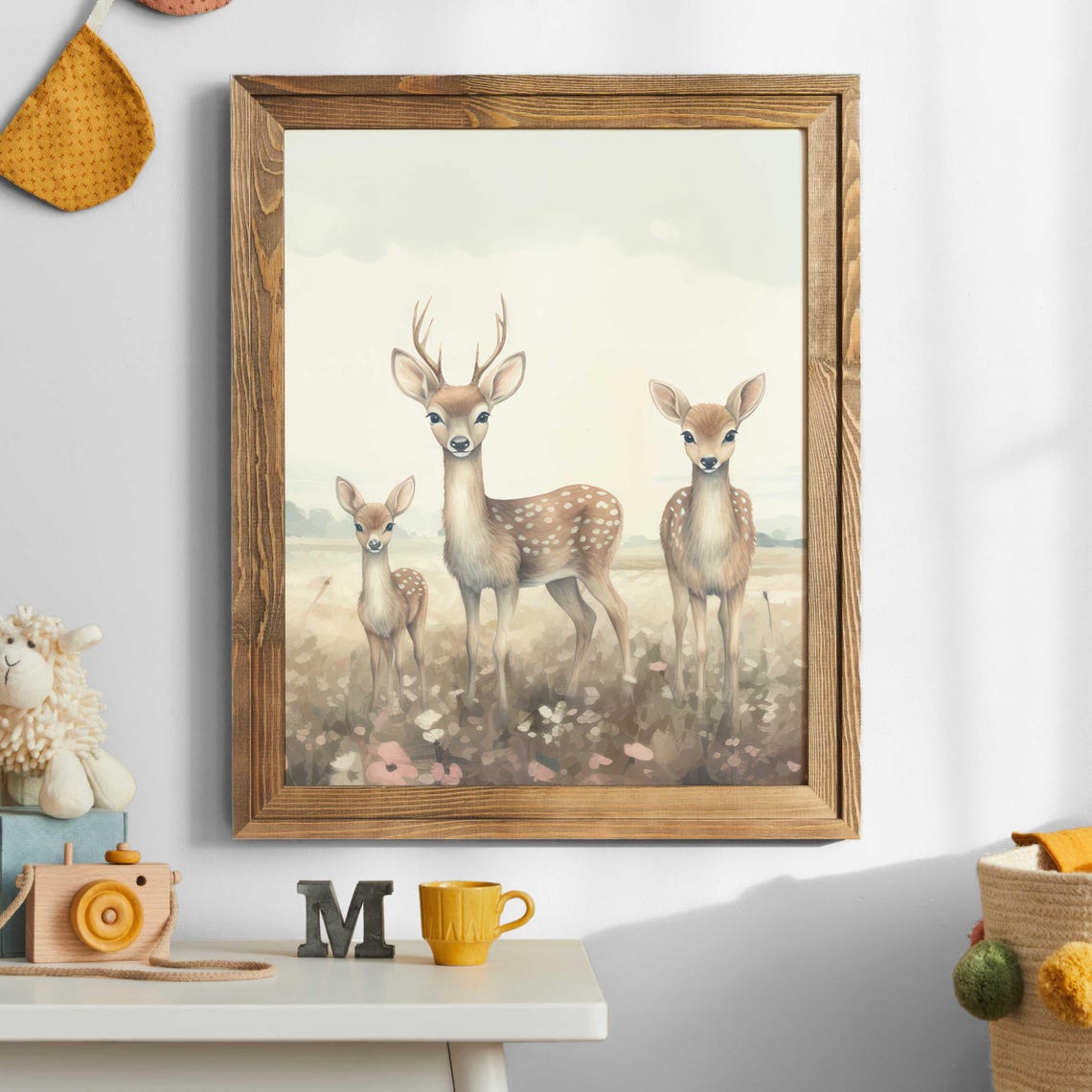 Deer Family Print Deer Nursery Decor Forest Animal Family Portrait Buck Painting Deer Wall Art Wildflower Field Art Girl Art - Image 5