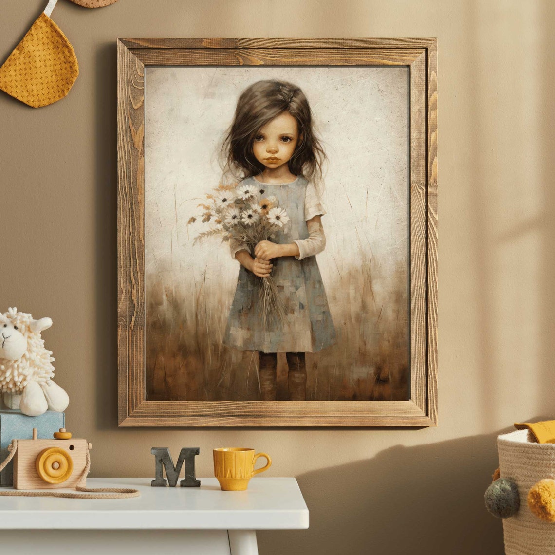 Girly Wall Art Print Art For Girls Nursery Or Bedroom Toddler Girl With Flowers Wildflower Nursery Decor Wall Art - Image 2