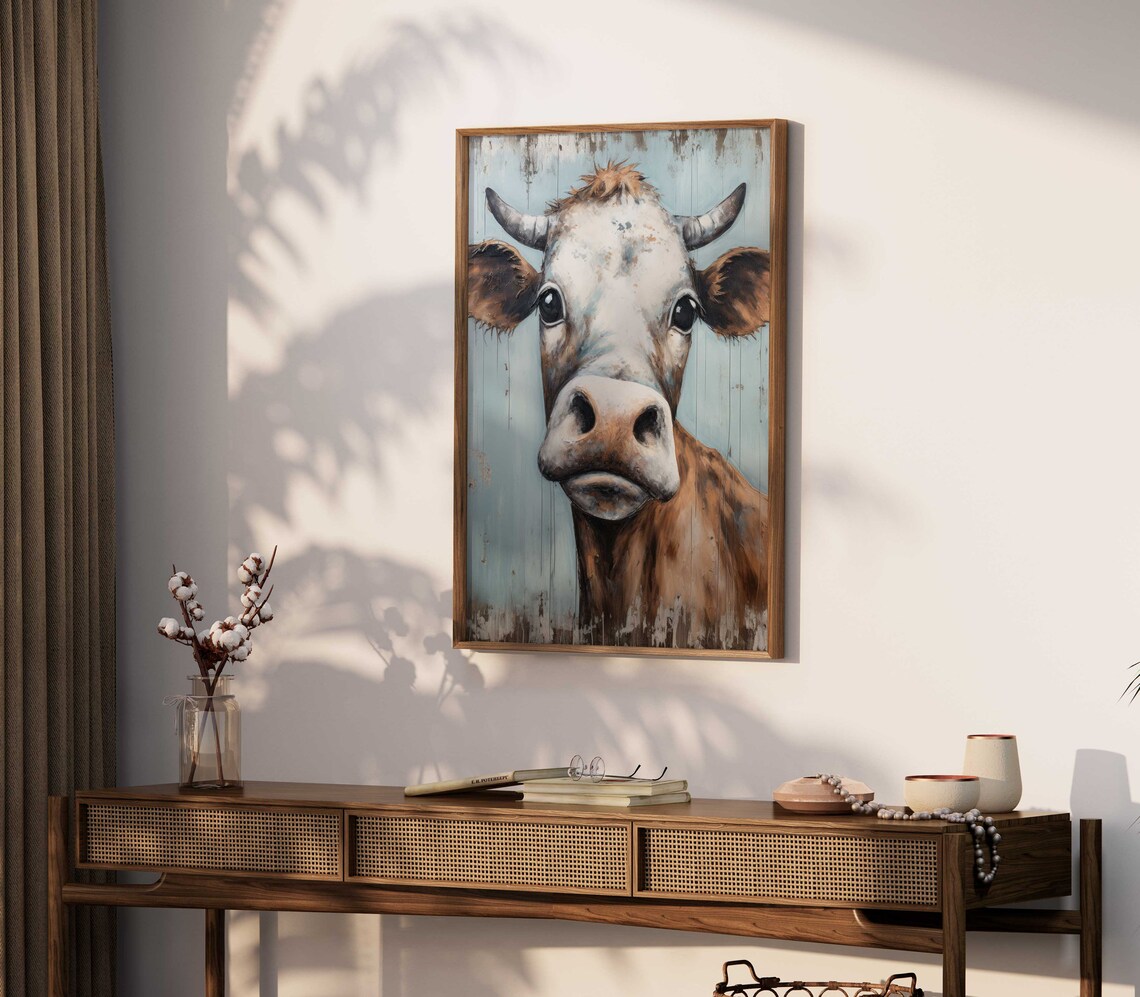 Vintage Bull Portrait, Rustic Farmhouse Art Print - Image 2