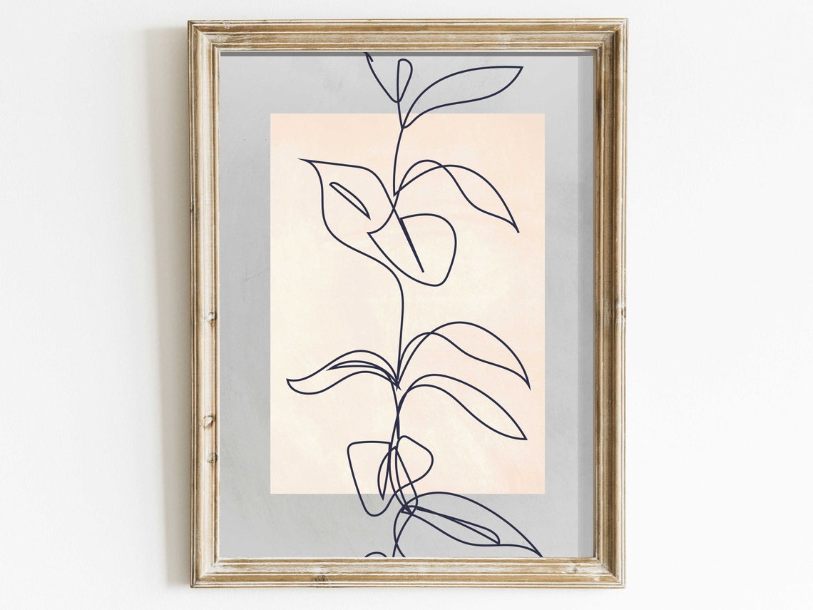 Minimalist One Line Leafy Plant Sketch Modern Boho Decor Poster