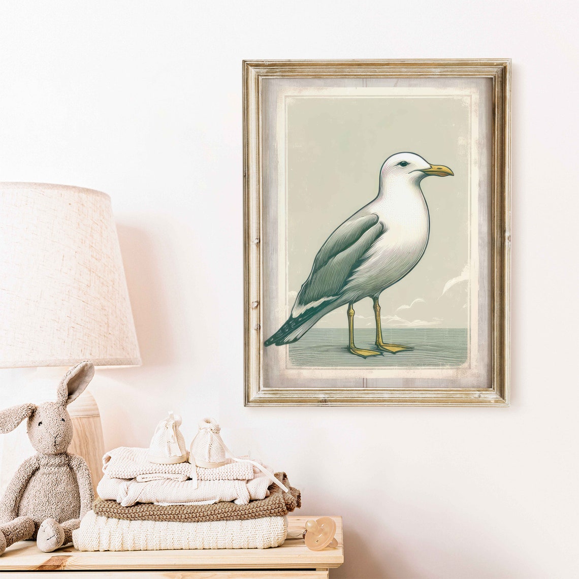 Vintage Seagull Coastal Bird Engraved Illustration Style Wall Art - Image 2