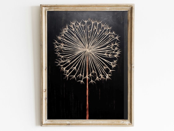 Dandelion Vintage Floral Art Print, Rustic Farmhouse