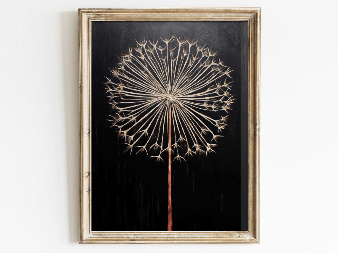 Dandelion Vintage Floral Art Print, Rustic Farmhouse