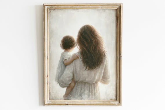 Tender Mother Holding Child Back View Luminous Watercolor Poster