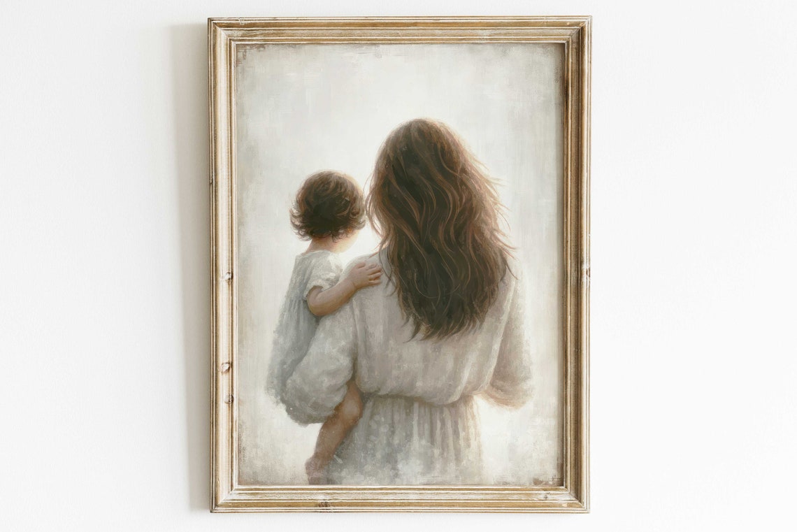 Tender Mother Holding Child Back View Luminous Watercolor Poster