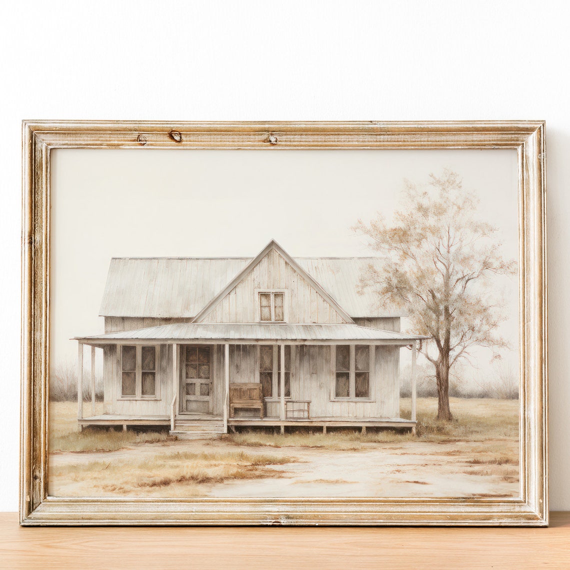 Weathered White Farmhouse Poster Rustic Porch in Soft Muted Tones Art - Image 3