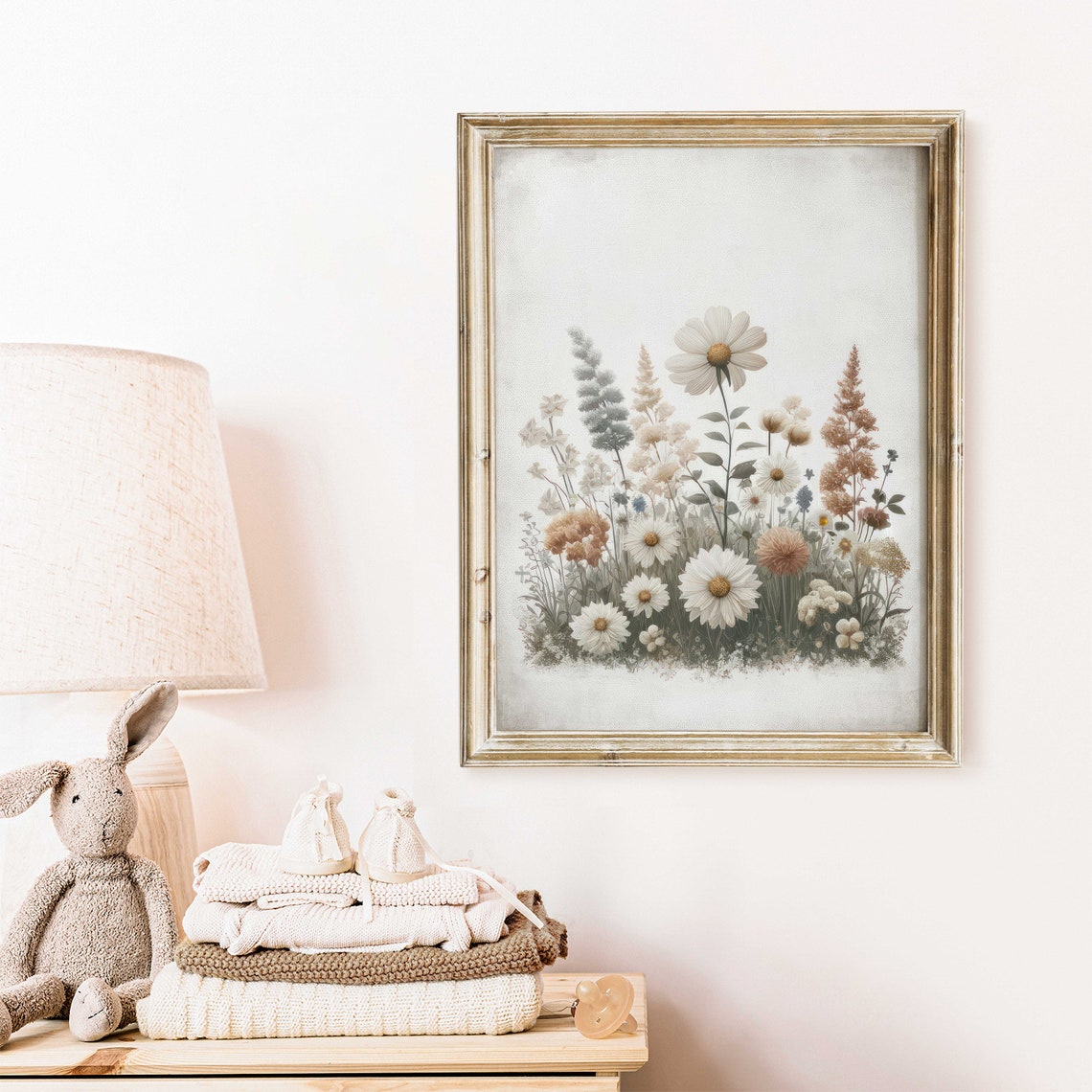 Soft Muted Wildflower Meadow Daisy Botanical Farmhouse Art Print - Image 2