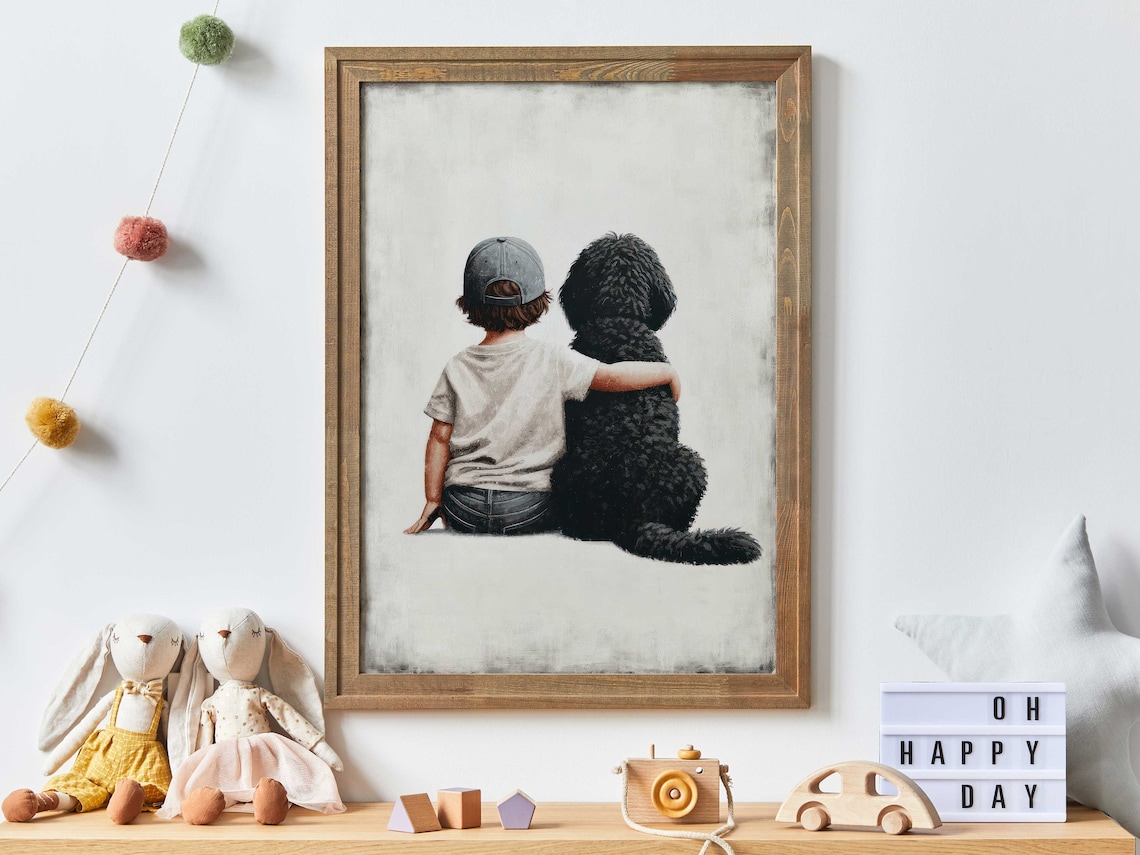 Black Goldendoodle Nursery Decor Art Print