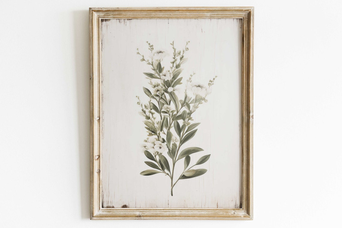Minimalist White Wildflower Sprig Rustic Farmhouse Botanical Poster