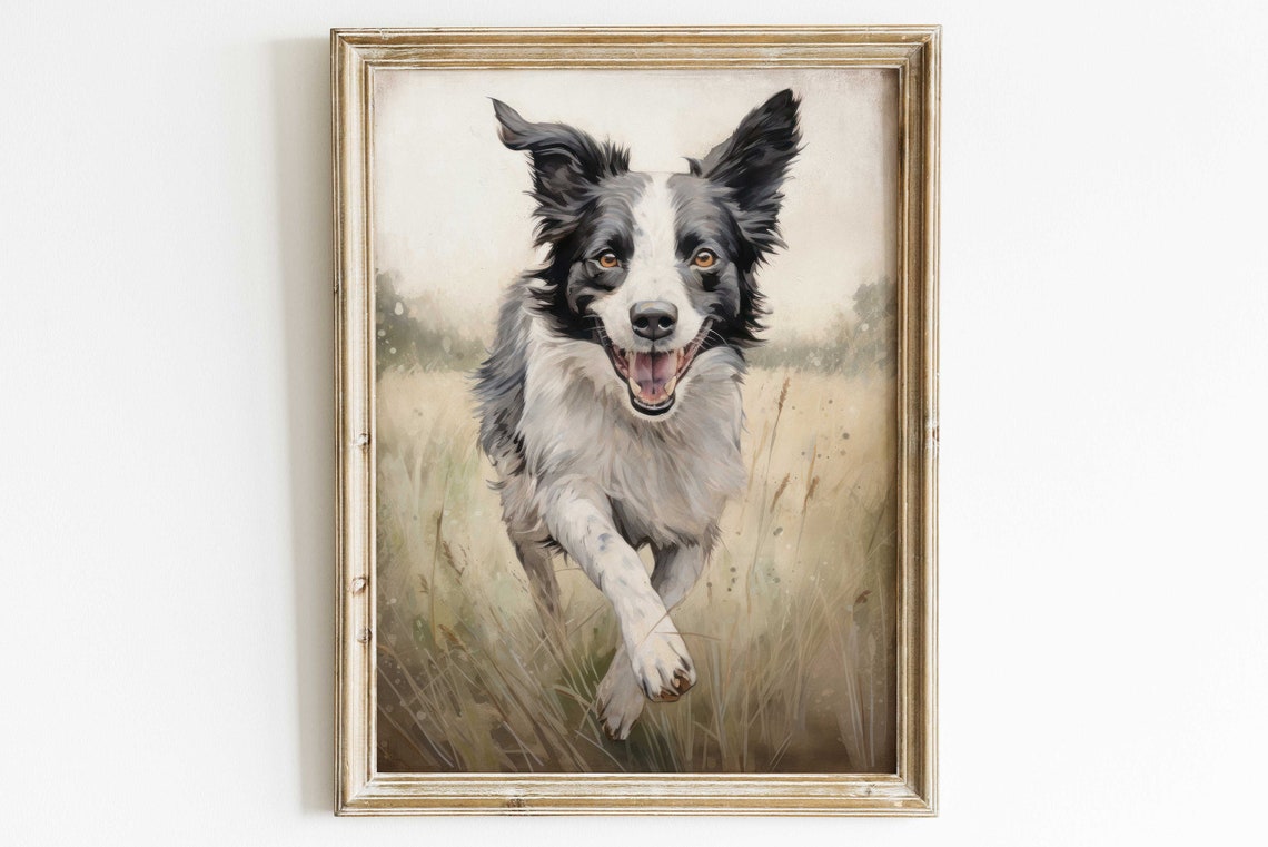 Happy Border Collie Running Through A Golden Field Portrait Poster - Image 2