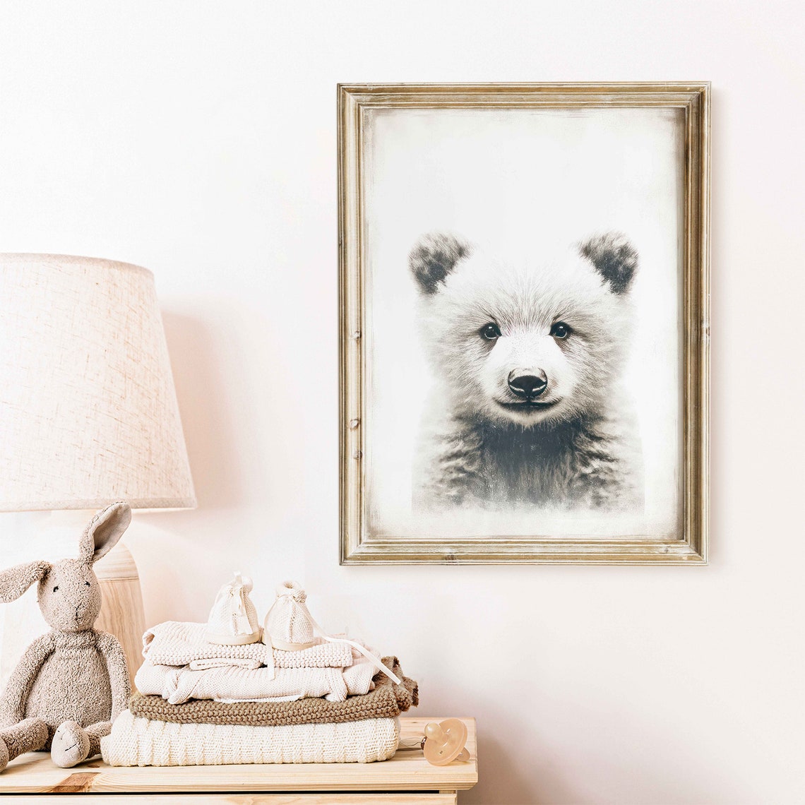 Baby Bear Cub Face Sweet Black and White Nursery Animal Poster - Image 2