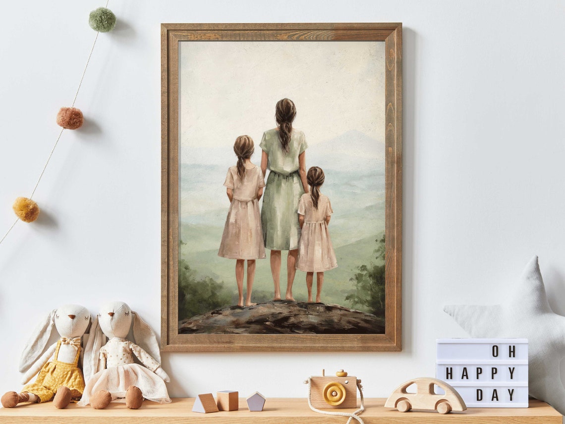 Mother with Daughters on a Rock Overlooking the Valley Poster - Image 2