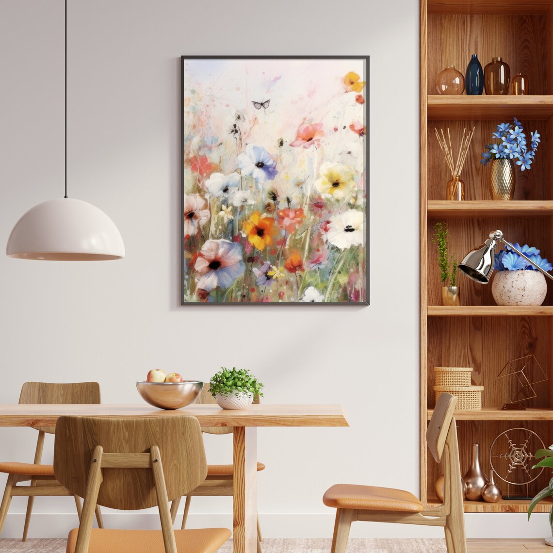 Colorful Wildflower Meadow Poster Dreamy Watercolor Floral Field Art - Image 2
