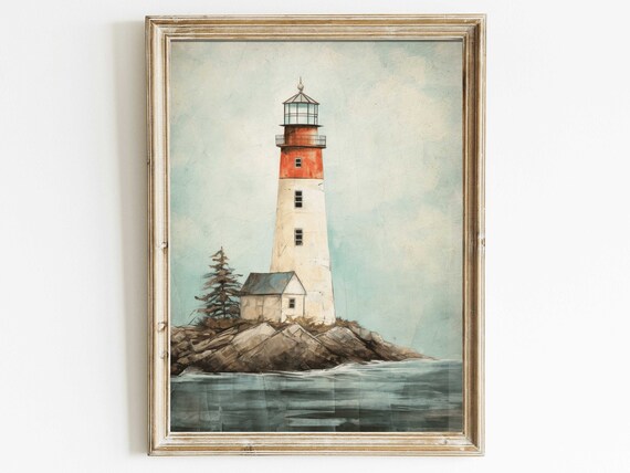 Lighthouse Nautical Vintage Art Print, Sea Wall Decor