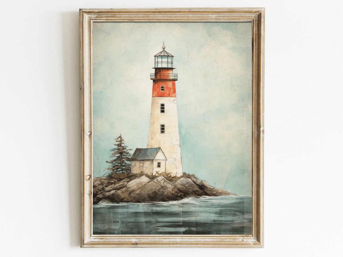 Lighthouse Nautical Vintage Art Print, Sea Wall Decor