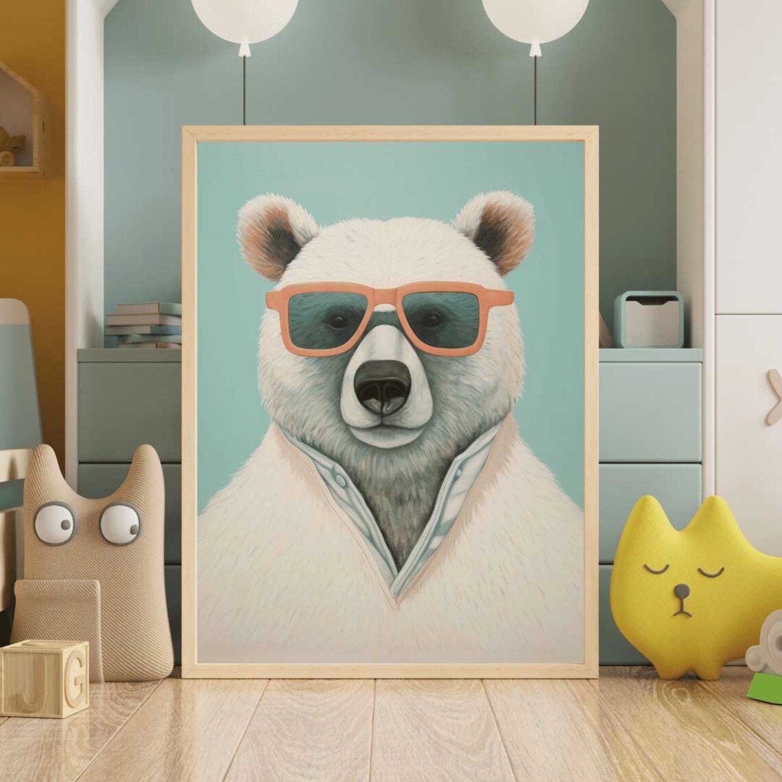 Cool Polar Bear in Orange Sunglasses and Collared Shirt Poster - Image 2