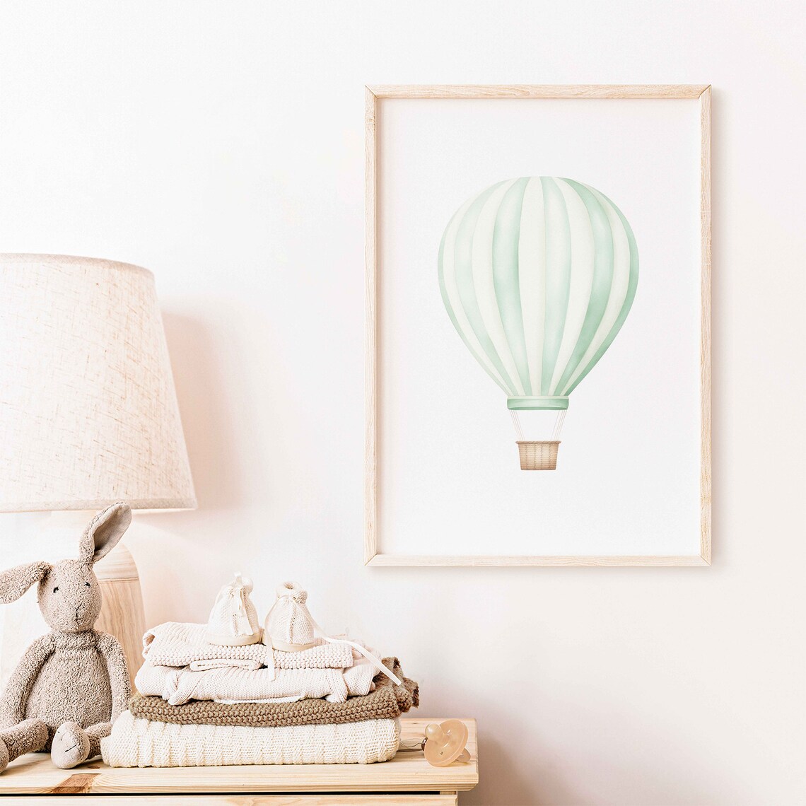 Mint Green Striped Hot Air Balloon Pastel Nursery Wall Decor Poster - Image 2