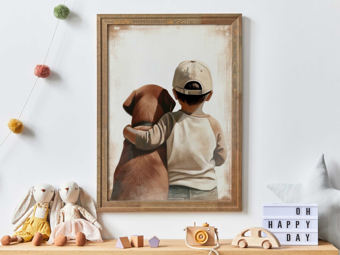 Brown Labrador Nursery Art Print, Boy Dog Decor